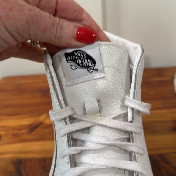 Vans Sk8-Hi Leather Check True White Fern Green Hi Top Sneakers - Picture 8 of 10